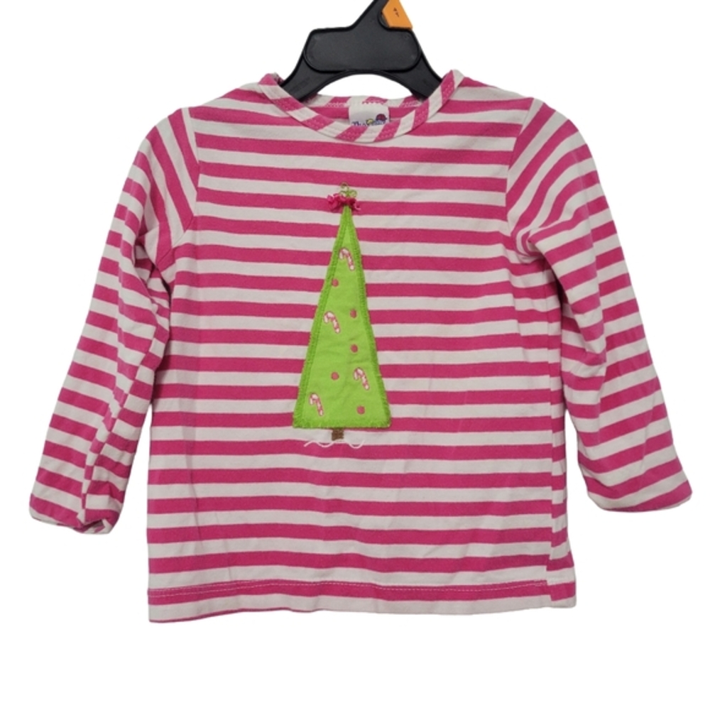 The Bailey Boys Toddler Girl Pink White Striped Christmas Tree Shirt Size‎ 2T